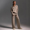 Womens Polo-collar Wide-leg Pants Set